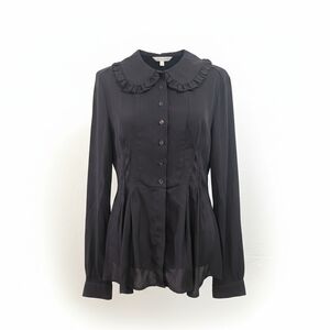 Just Cavalli Victorian Style Ruffle Satin Blouse Long Sleeve Black Size 44
